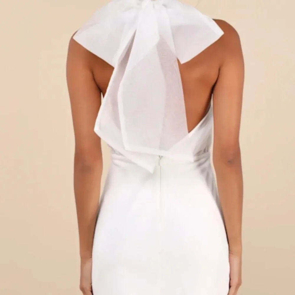 Lulus Simply Magnificent White Organza Halter Backless Mini Dress - Size XL - Picture 2 of 3